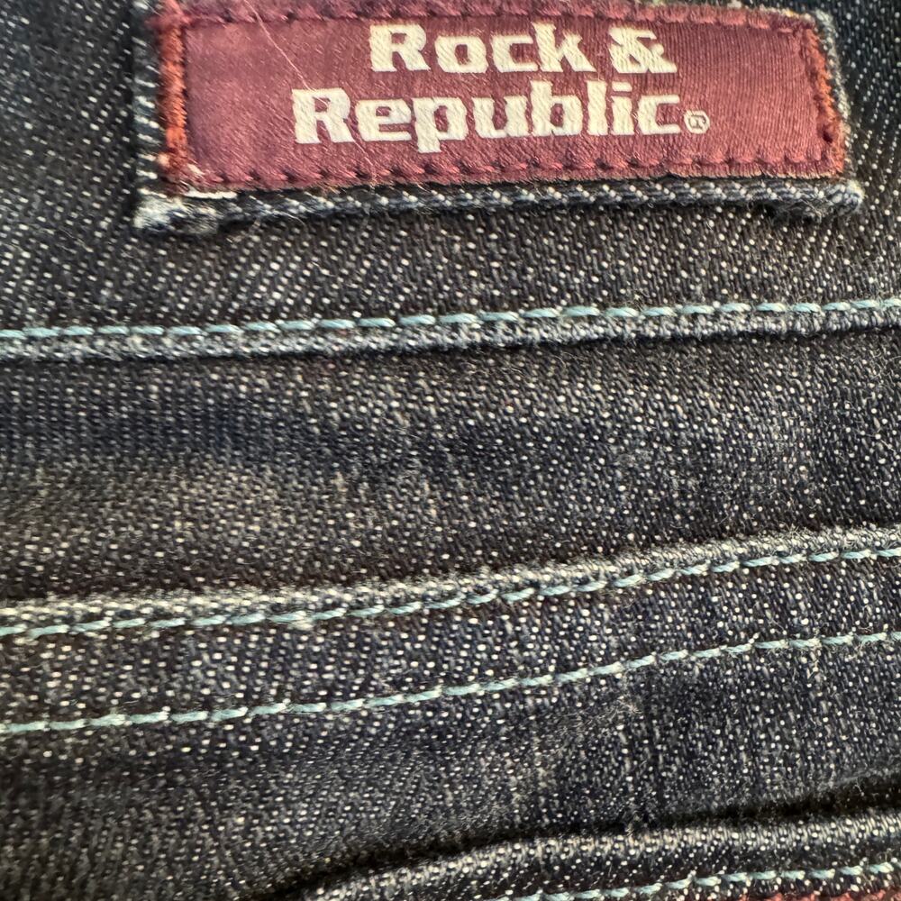 Rock & Republic Jeans Women's 32 Dark Blue Bootcut Embroidered Logo Mid Denim - Picture 8 of 12